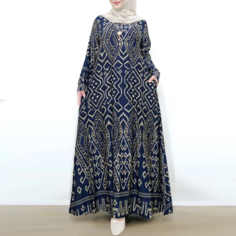 Floral Print Abaya Maxi Dress