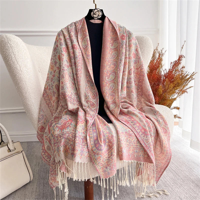 Women's Paisley Jacquard Scarf, Soft Warm Shawl