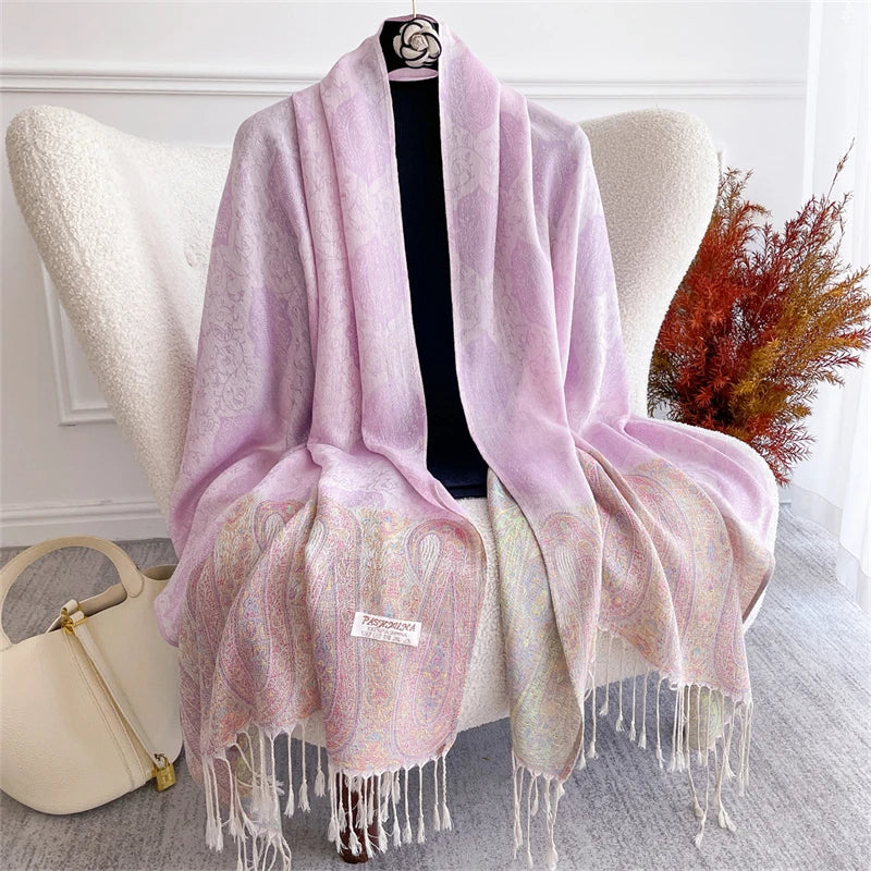 Women's Paisley Jacquard Scarf, Soft Warm Shawl