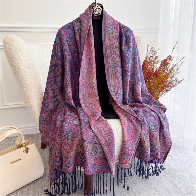 Women's Paisley Jacquard Scarf, Soft Warm Shawl
