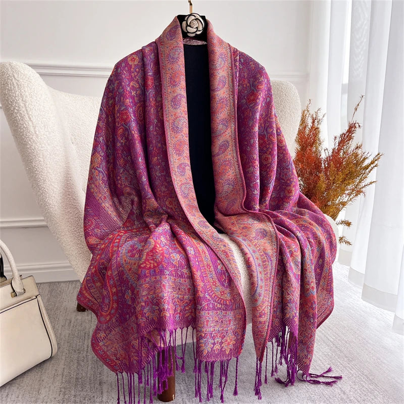 Women's Paisley Jacquard Scarf, Soft Warm Shawl