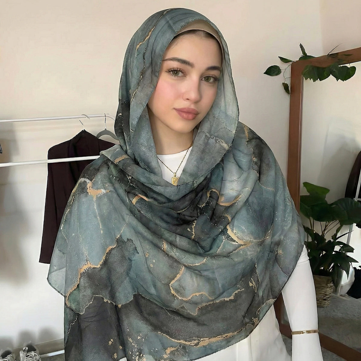 Cashmere-Feel Hijab Scarf, Solid 80 × 180 cm Wrap