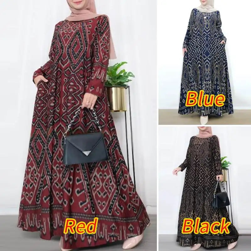 Floral Print Abaya Maxi Dress
