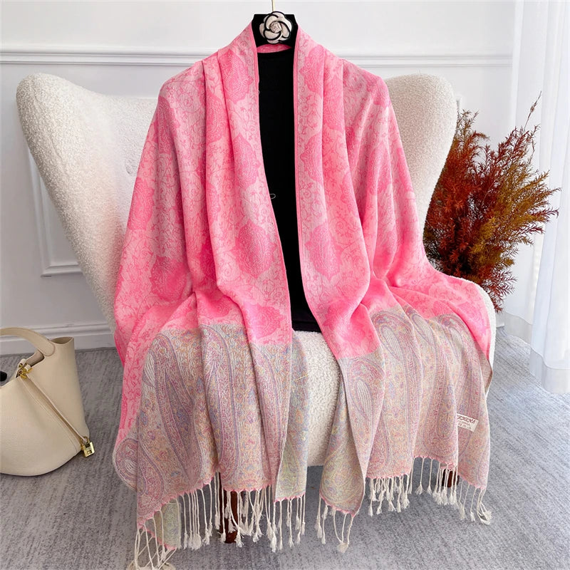 Women's Paisley Jacquard Scarf, Soft Warm Shawl
