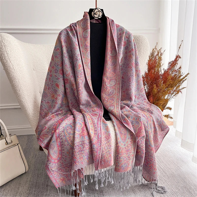 Women's Paisley Jacquard Scarf, Soft Warm Shawl