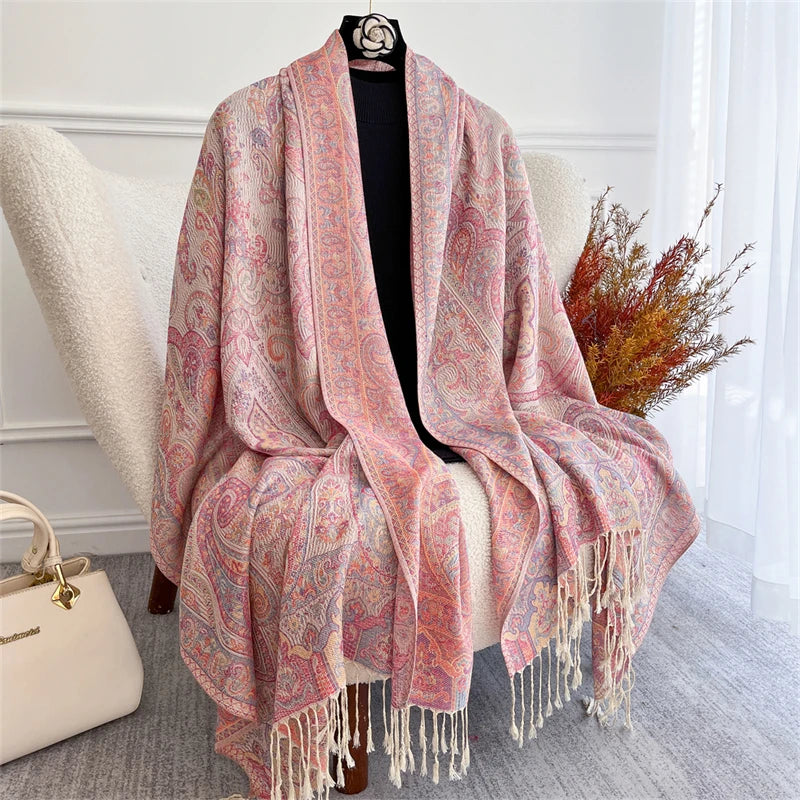 Women's Paisley Jacquard Scarf, Soft Warm Shawl