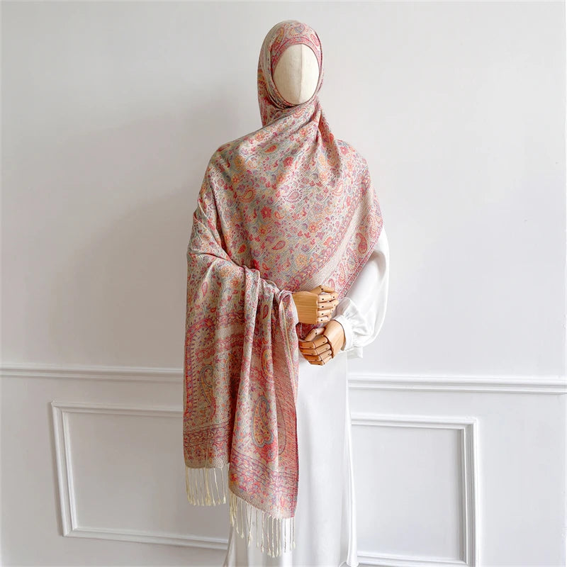 Women's Paisley Jacquard Scarf, Soft Warm Shawl