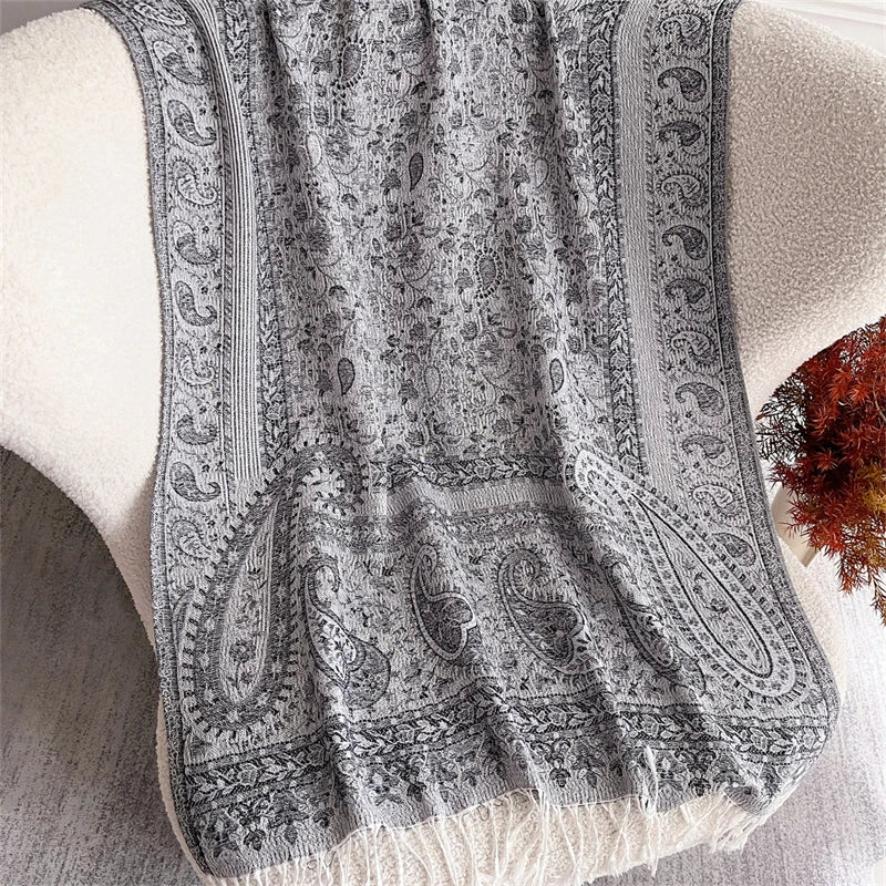 Women's Paisley Jacquard Scarf, Soft Warm Shawl