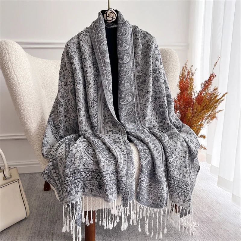 Women's Paisley Jacquard Scarf, Soft Warm Shawl