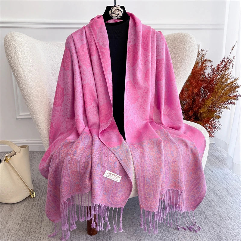 Women's Paisley Jacquard Scarf, Soft Warm Shawl
