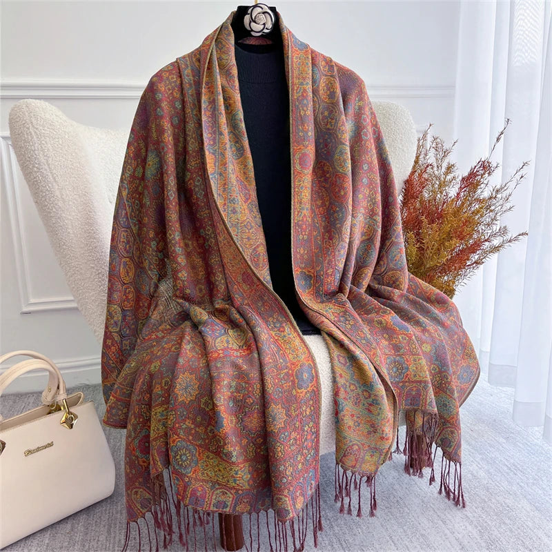 Women's Paisley Jacquard Scarf, Soft Warm Shawl