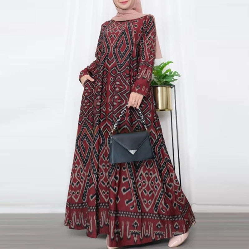 Floral Print Abaya Maxi Dress