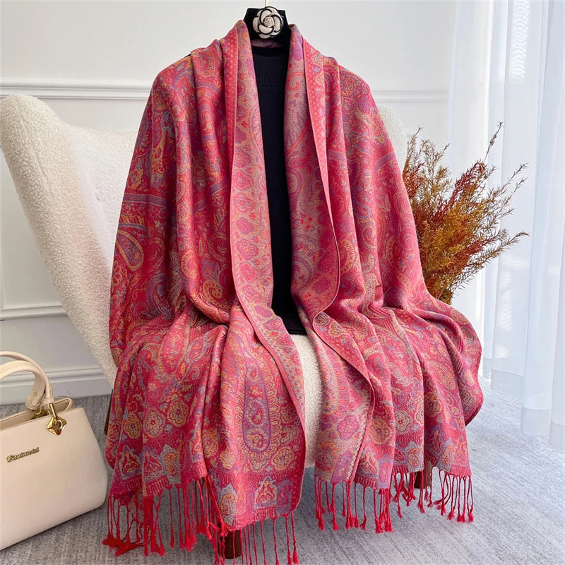 Women's Paisley Jacquard Scarf, Soft Warm Shawl