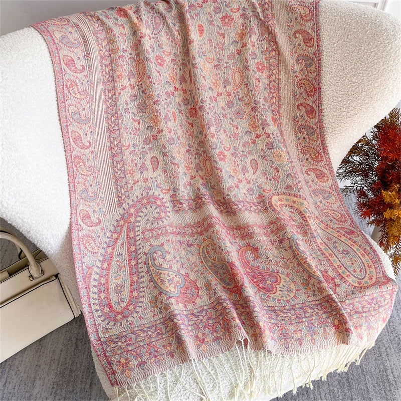 Women's Paisley Jacquard Scarf, Soft Warm Shawl