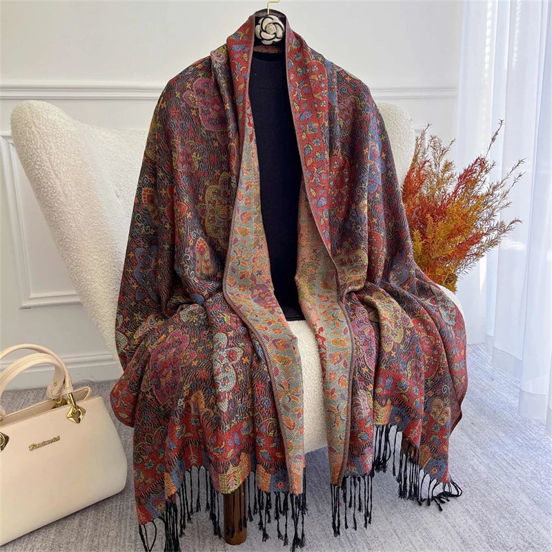 Women's Paisley Jacquard Scarf, Soft Warm Shawl