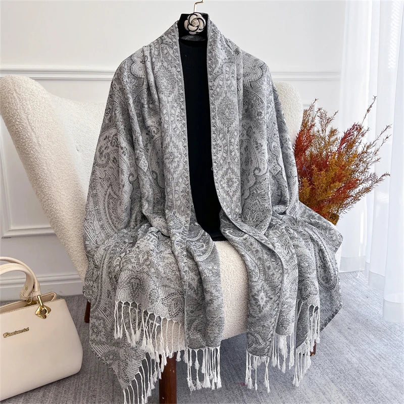 Women's Paisley Jacquard Scarf, Soft Warm Shawl