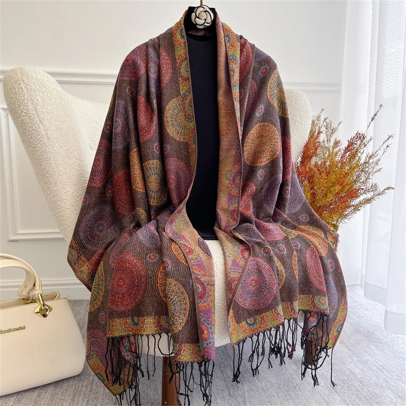 Women's Paisley Jacquard Scarf, Soft Warm Shawl