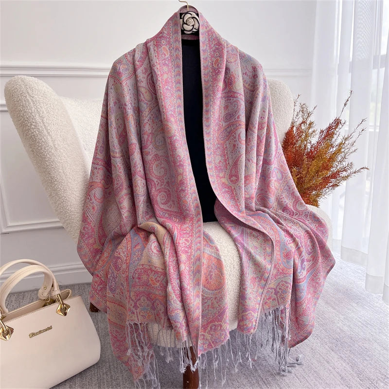 Women's Paisley Jacquard Scarf, Soft Warm Shawl