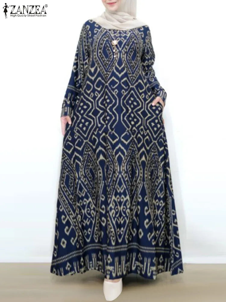 Floral Print Abaya Maxi Dress