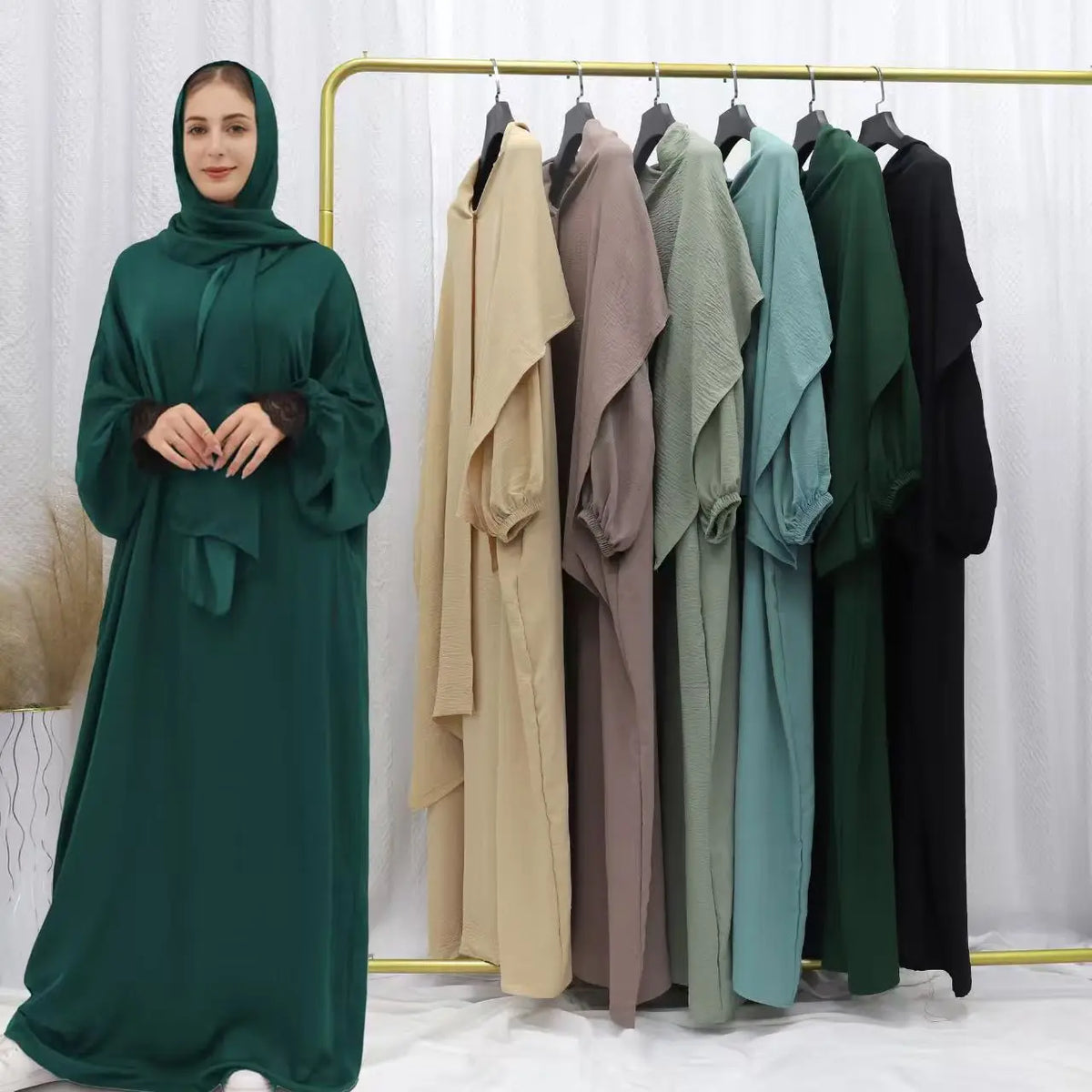 Dubai Abaya with Integrated Hijab Scarf