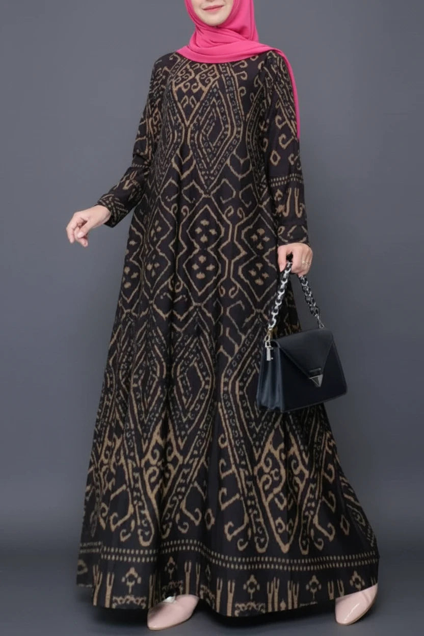Floral Print Abaya Maxi Dress