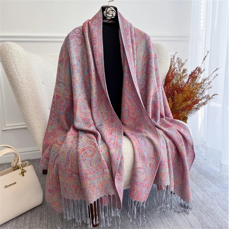 Women's Paisley Jacquard Scarf, Soft Warm Shawl