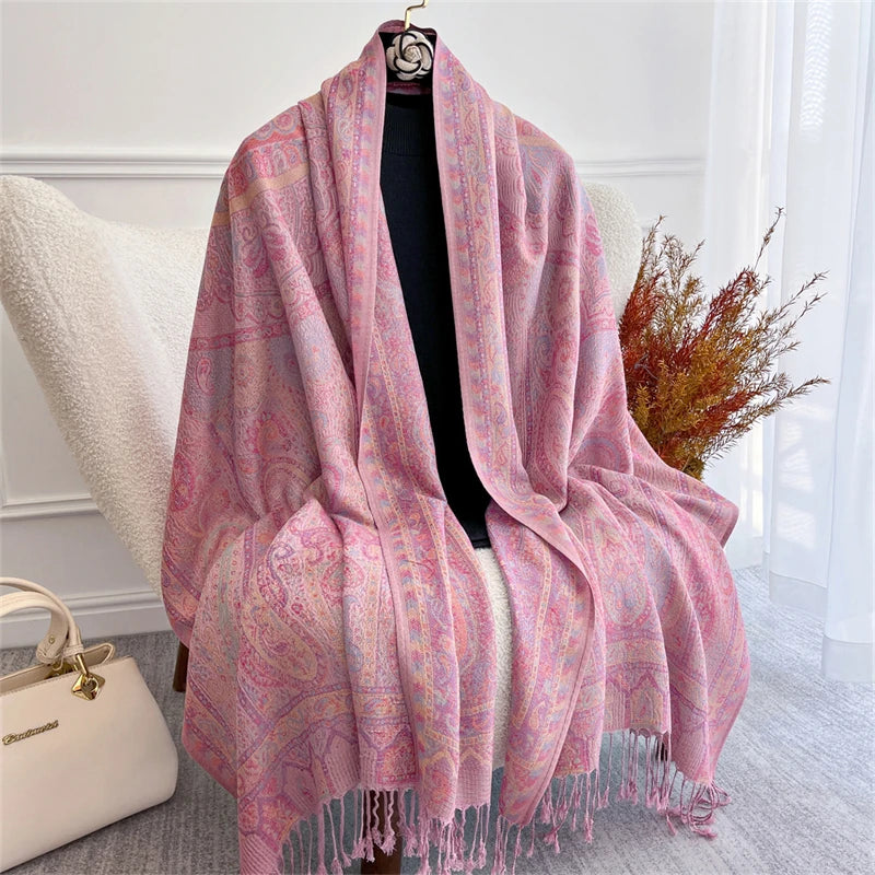 Women's Paisley Jacquard Scarf, Soft Warm Shawl