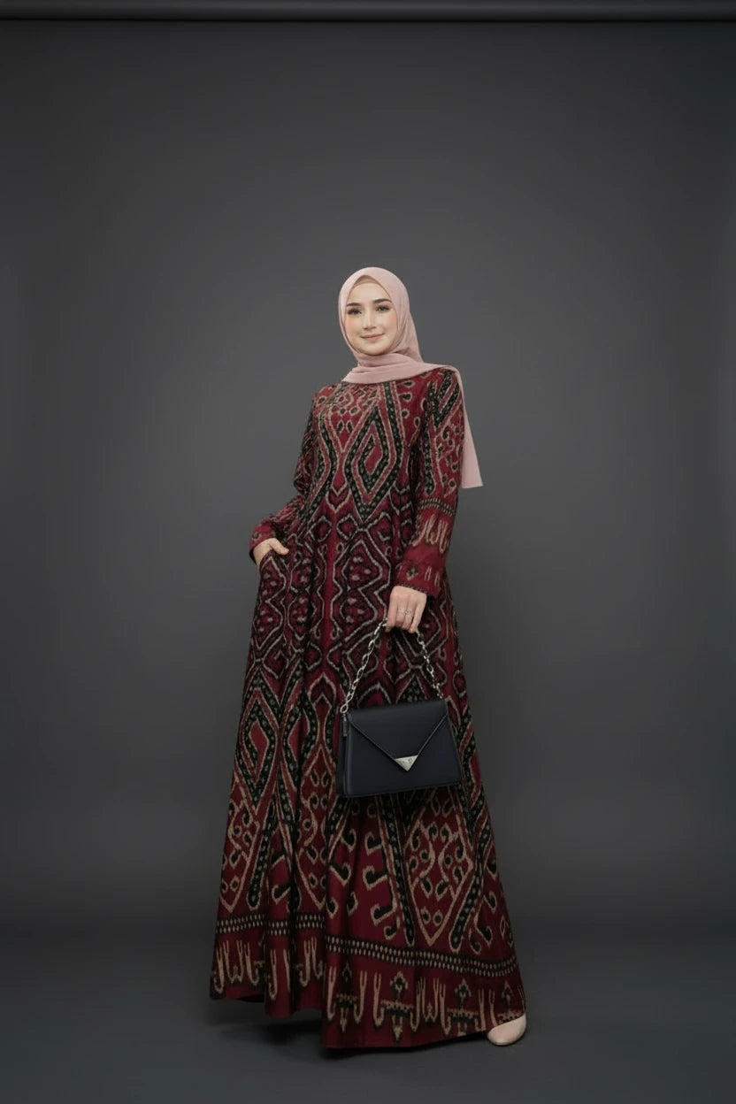 Floral Print Abaya Maxi Dress