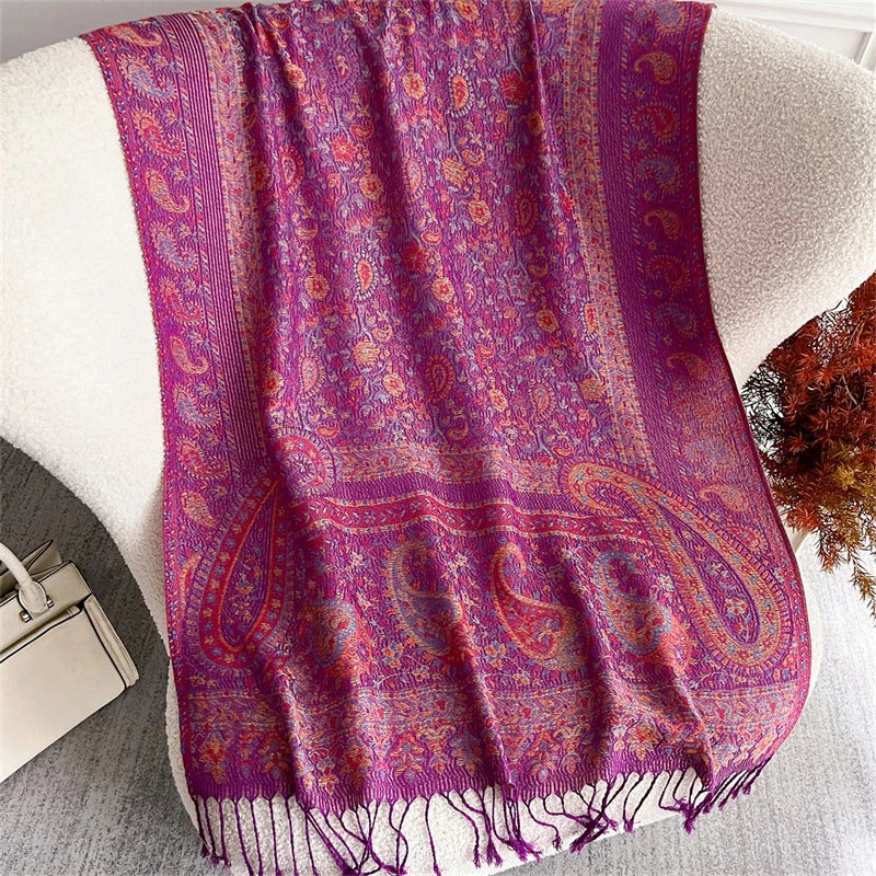 Women's Paisley Jacquard Scarf, Soft Warm Shawl
