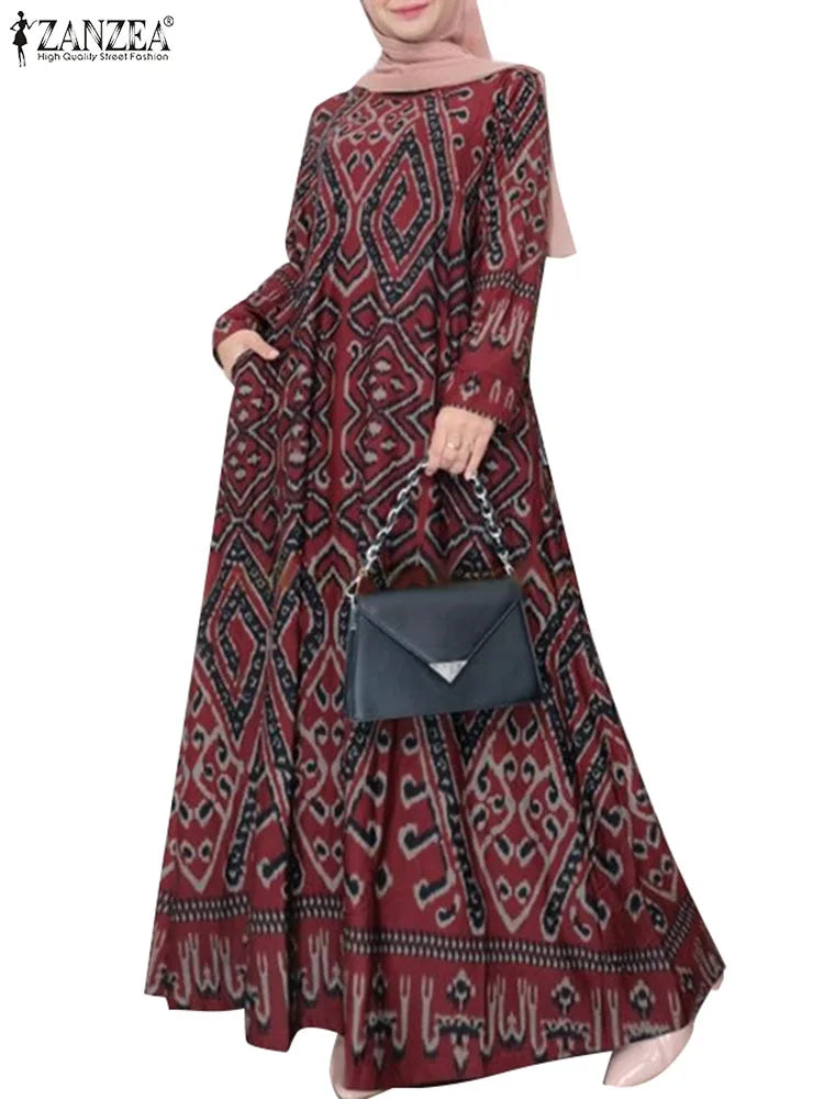 Floral Print Abaya Maxi Dress