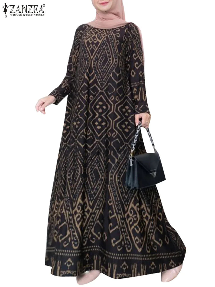 Floral Print Abaya Maxi Dress