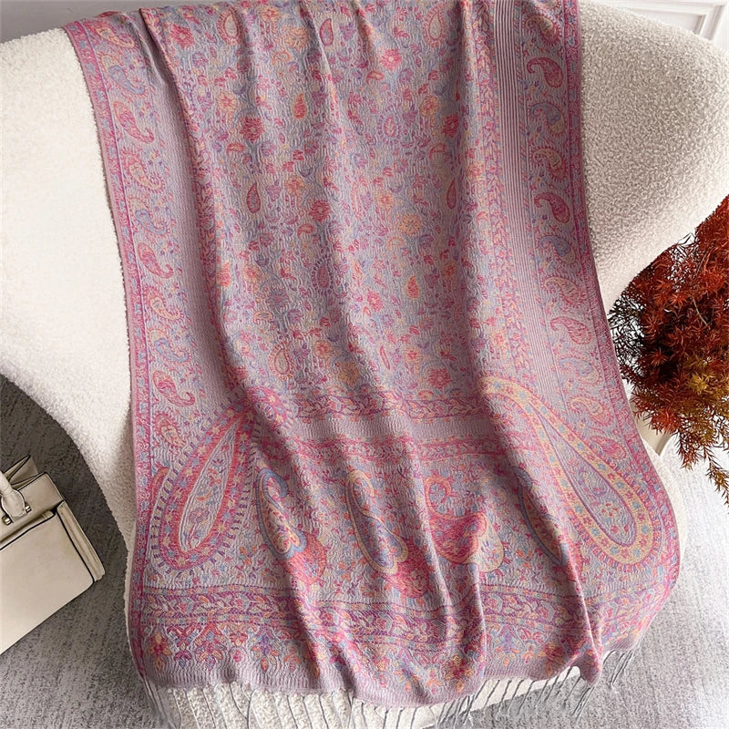 Women's Paisley Jacquard Scarf, Soft Warm Shawl