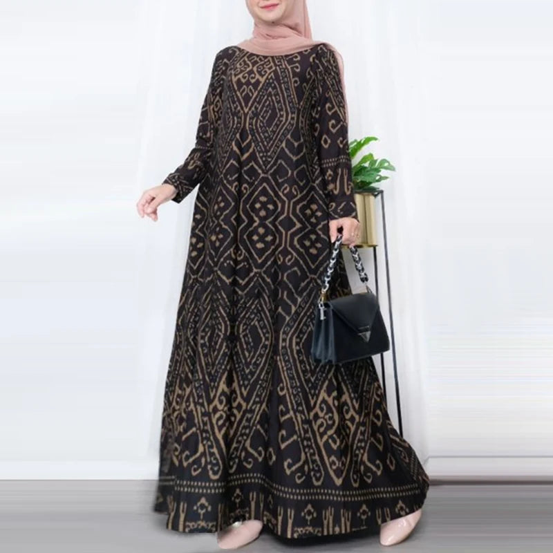 Floral Print Abaya Maxi Dress