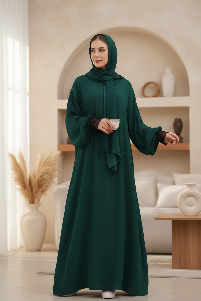 Dubai Abaya with Integrated Hijab Scarf